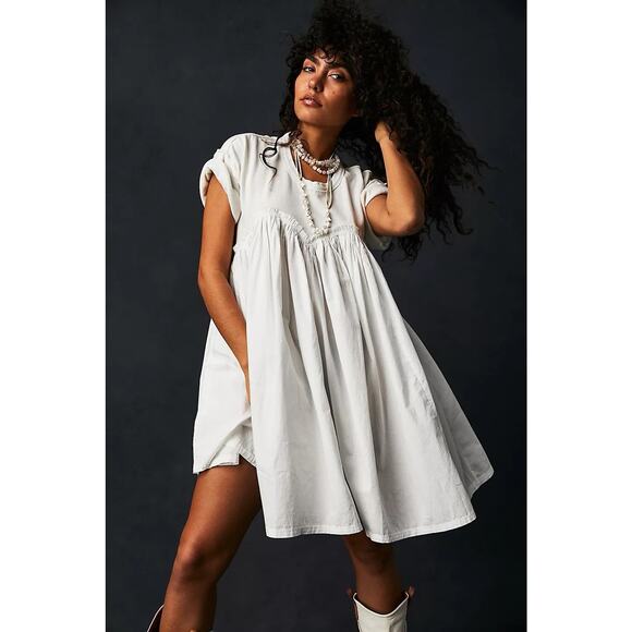 Free People Dresses & Skirts - NEW Free People Catalina Mini Dress Babydoll Sweetheart Pleating Ivory Large